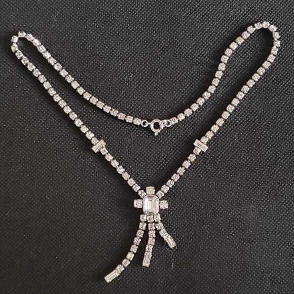 1960 –  VINTAGE JAY FLEX STERLING SILVER SPARKLING CLEAR RHINESTONES NECKLACE - Picture 3 of 6